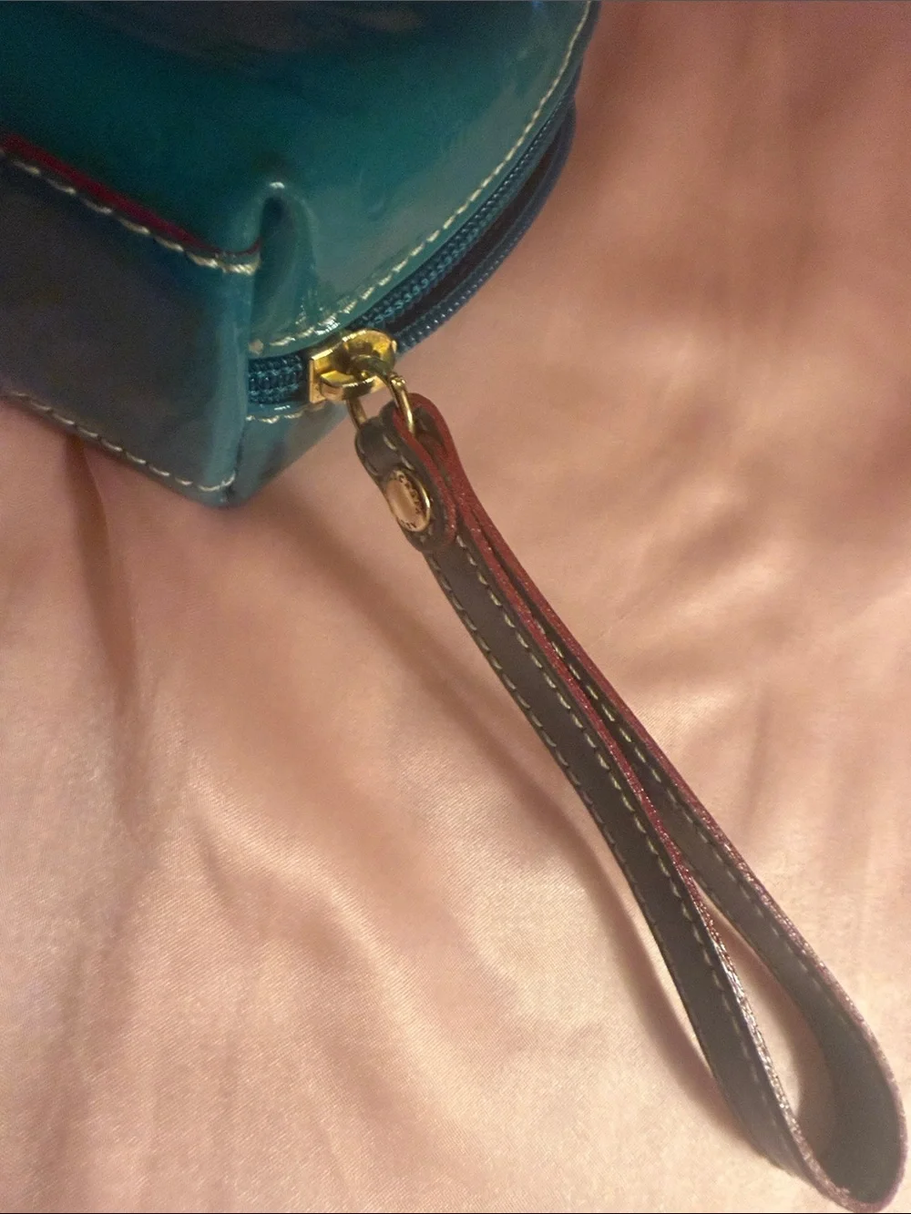 Arcadia Teal Interior Cosmetic Pouch with Gold Plaque